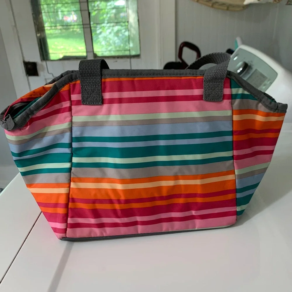 Thirty-One Thermal Tote OS Multi-Color Striped Insulated Lunch Bag Work Lunch